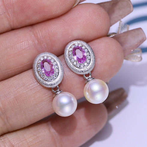 10-11mm Pink Cubic Zirconia Edison Pearl Earrings - May-Lynn Jewelry